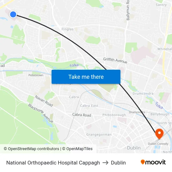 National Orthopaedic Hospital Cappagh to Dublin map