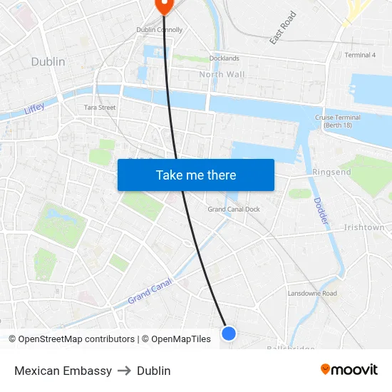 Mexican Embassy to Dublin map