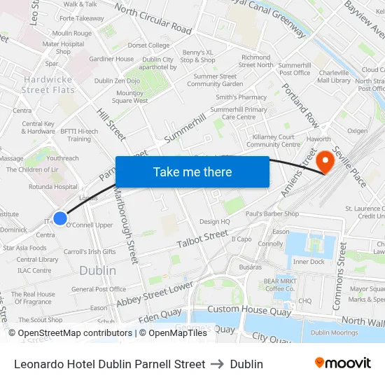 Leonardo Hotel Dublin Parnell Street to Dublin map