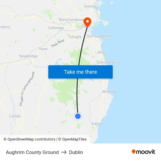 Aughrim County Ground to Dublin map