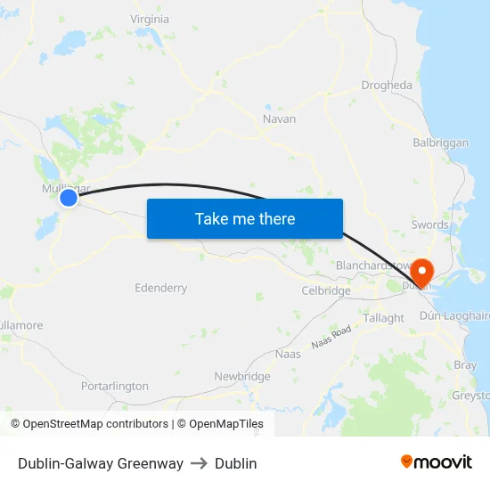 Dublin-Galway Greenway to Dublin map