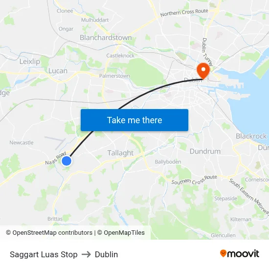 Saggart Luas Stop to Dublin map