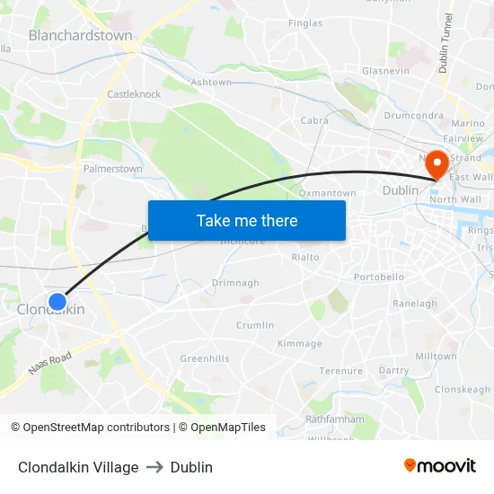 Clondalkin Village to Dublin map