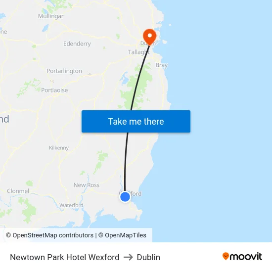 Newtown Park Hotel Wexford to Dublin map