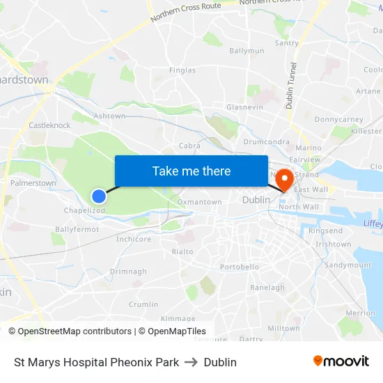 St Marys Hospital Pheonix Park to Dublin map