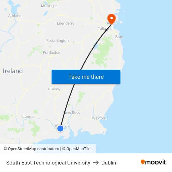 South East Technological University to Dublin map