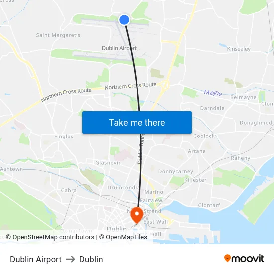 Dublin Airport to Dublin map