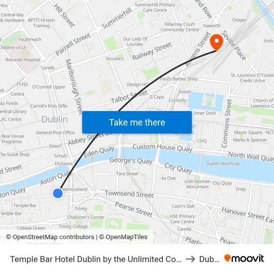 Temple Bar Hotel Dublin by the Unlimited Collection to Dublin map