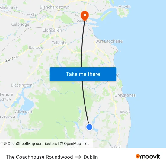 The Coachhouse Roundwood to Dublin map
