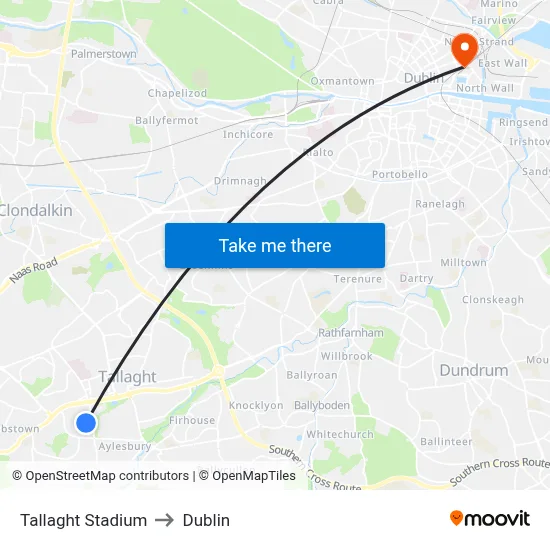 Tallaght Stadium to Dublin map