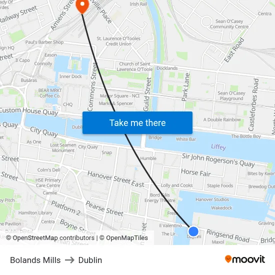 Bolands Mills to Dublin map