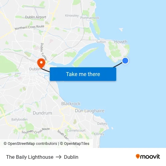 The Baily Lighthouse to Dublin map