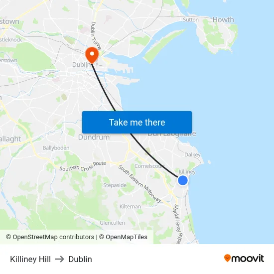 Killiney Hill to Dublin map