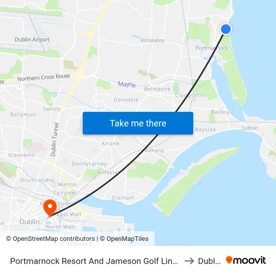 Portmarnock Resort And Jameson Golf Links to Dublin map