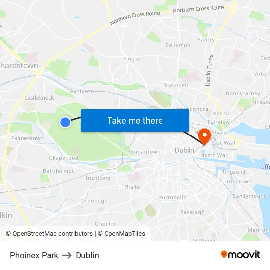 Phoinex Park to Dublin map