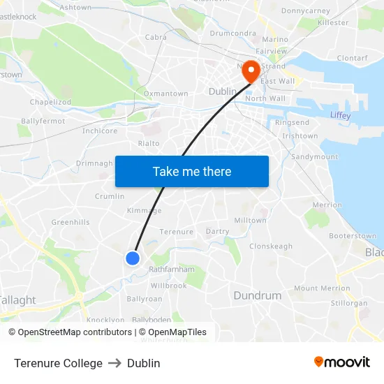 Terenure College to Dublin map