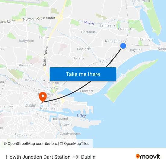 Howth Junction Dart Station to Dublin map