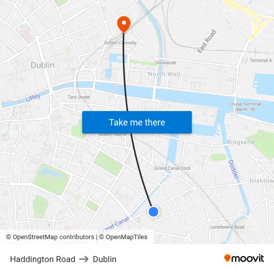 Haddington Road to Dublin map