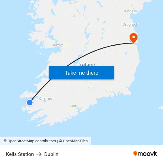 Kells Station to Dublin map
