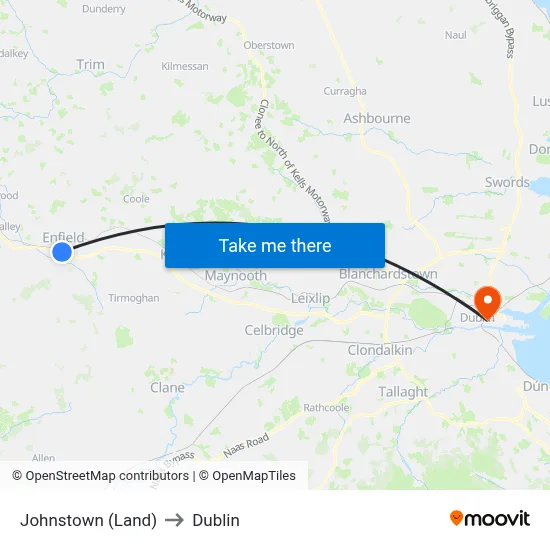 Johnstown (Land) to Dublin map
