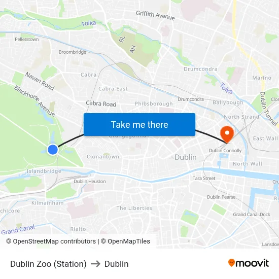 Dublin Zoo (Station) to Dublin map