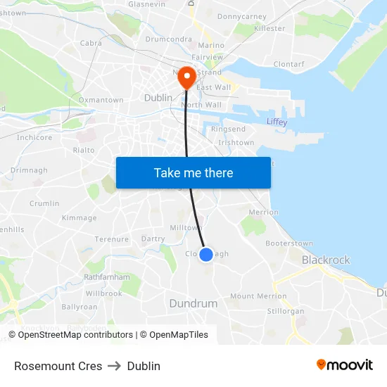 Rosemount Cres to Dublin map