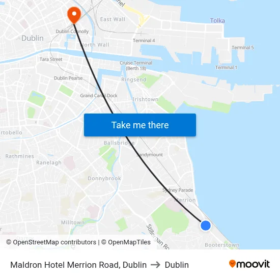 Maldron Hotel Merrion Road, Dublin to Dublin map