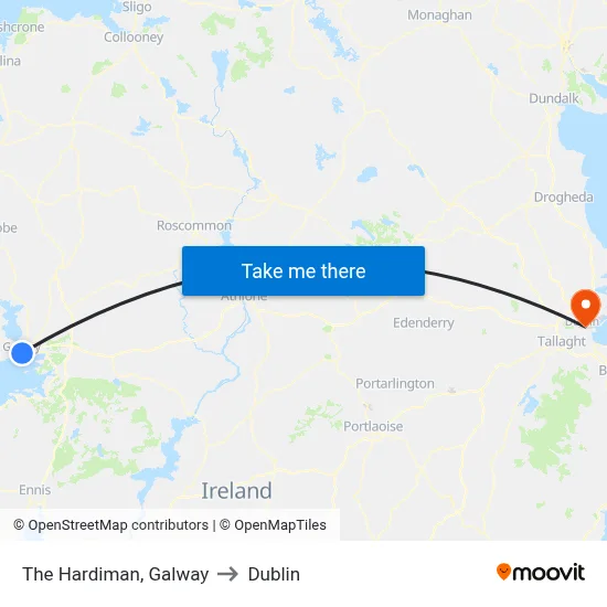 The Hardiman, Galway to Dublin map