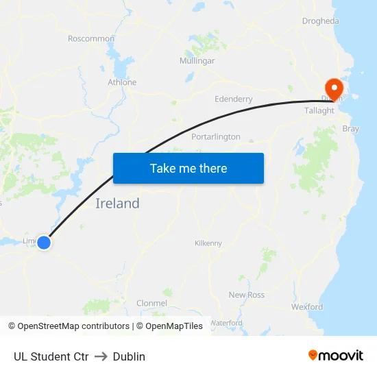 UL Student Ctr to Dublin map