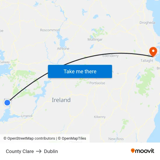 County Clare to Dublin map