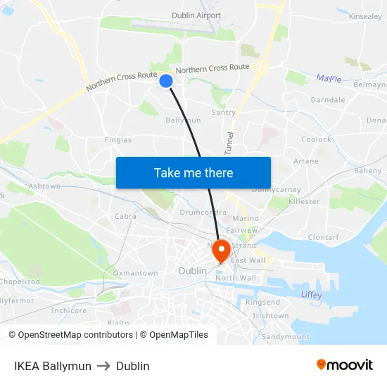 IKEA Ballymun to Dublin map