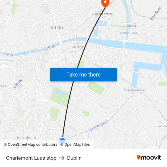 Charlemont Luas stop to Dublin map