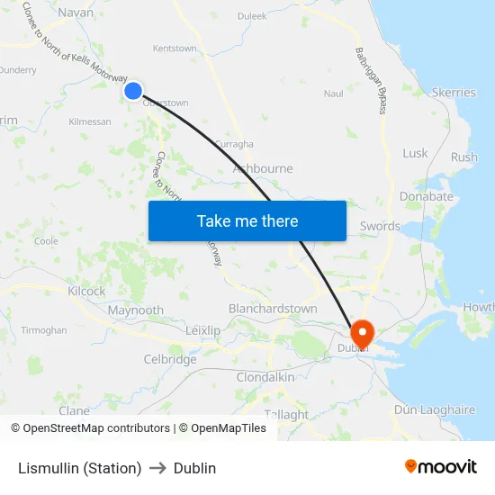 Lismullin (Station) to Dublin map