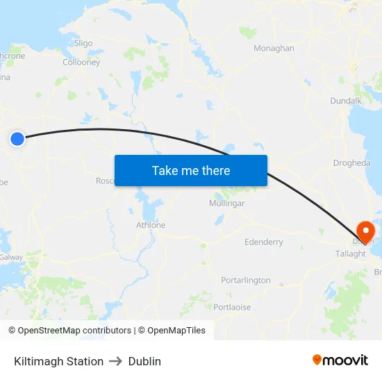 Kiltimagh Station to Dublin map