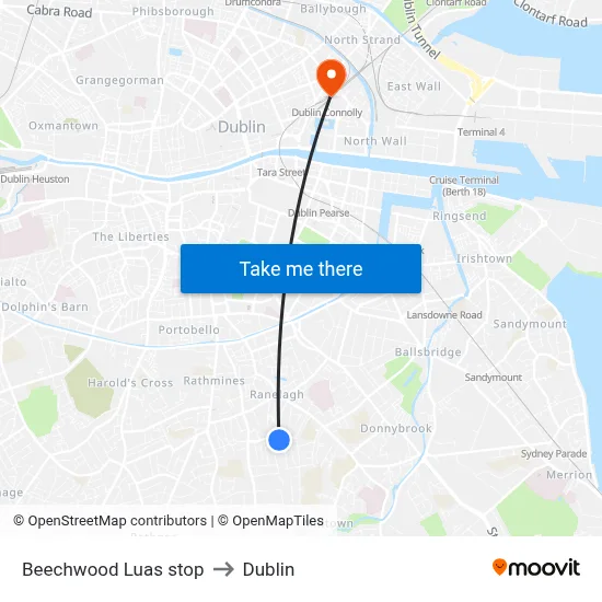 Beechwood Luas stop to Dublin map