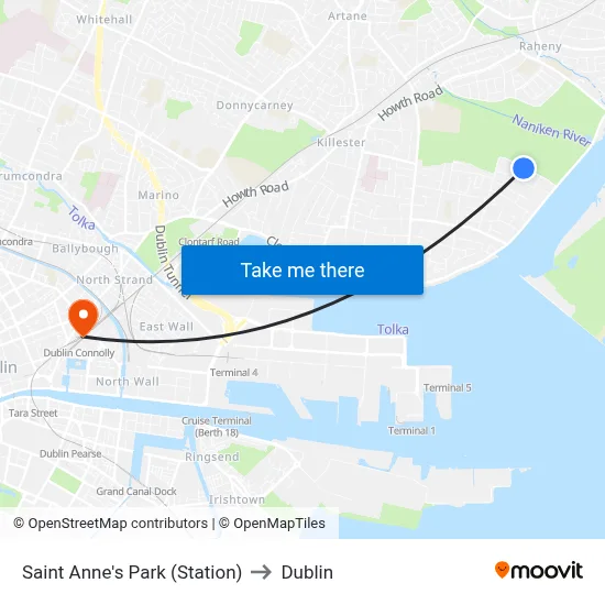 Saint Anne's Park (Station) to Dublin map