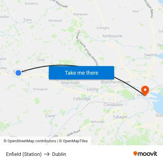 Enfield (Station) to Dublin map