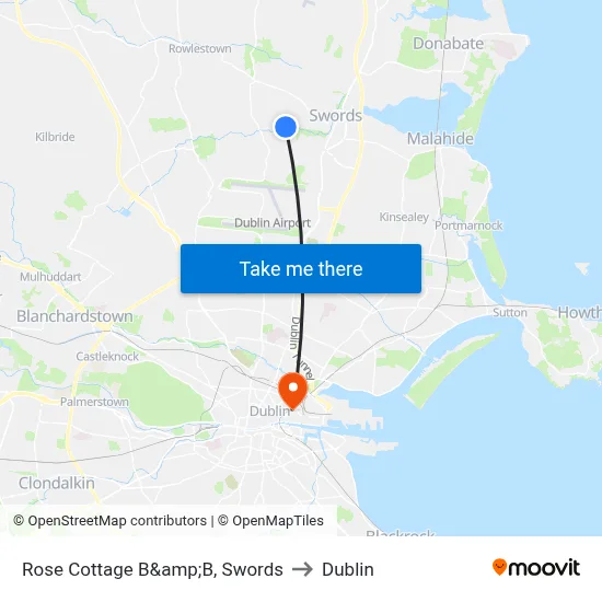 Rose Cottage B&amp;B, Swords to Dublin map