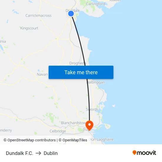 Dundalk F.C. to Dublin map