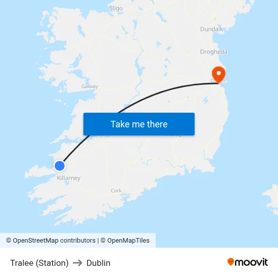 Tralee (Station) to Dublin map