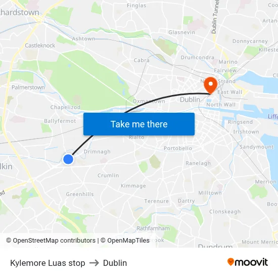 Kylemore Luas stop to Dublin map