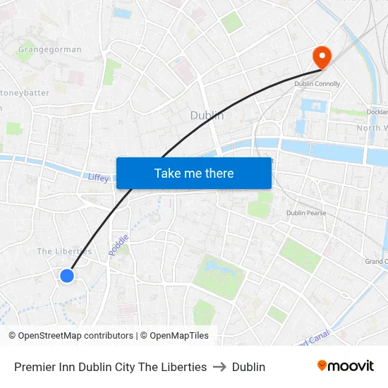 Premier Inn Dublin City The Liberties to Dublin map