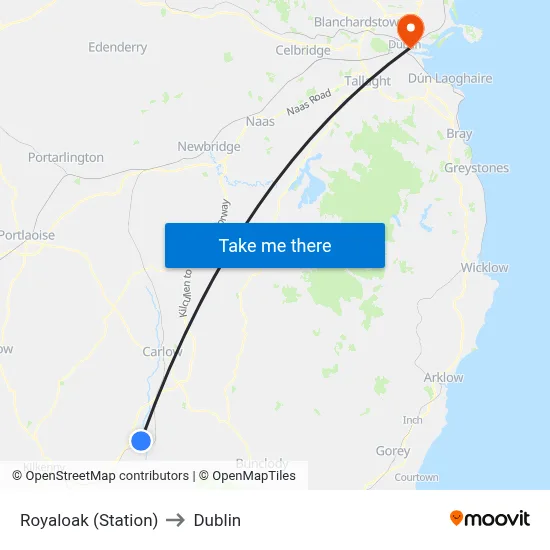 Royaloak (Station) to Dublin map