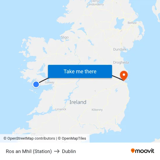 Ros an Mhíl (Station) to Dublin map