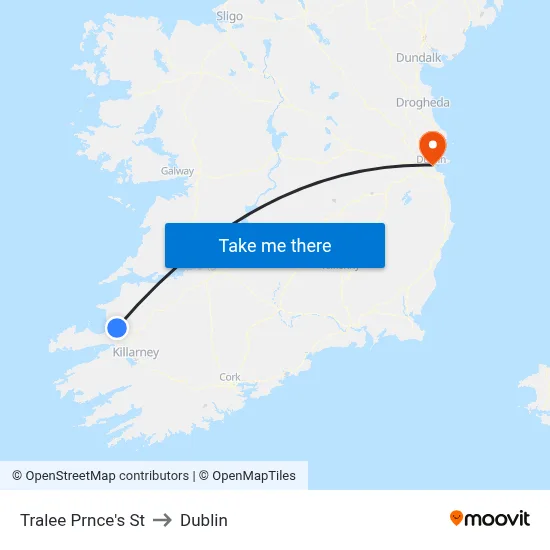 Tralee Prnce's St to Dublin map