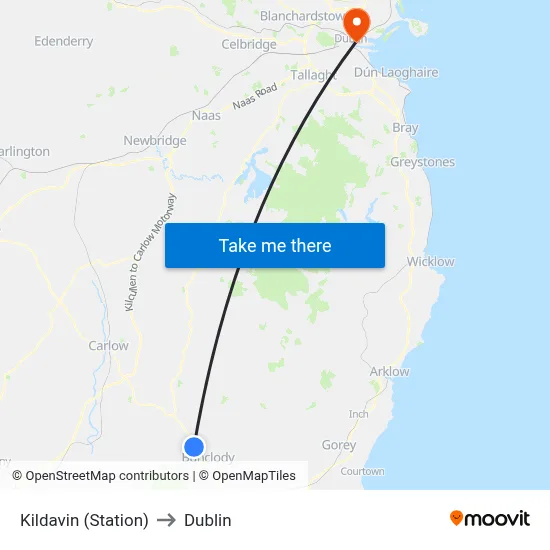 Kildavin (Station) to Dublin map