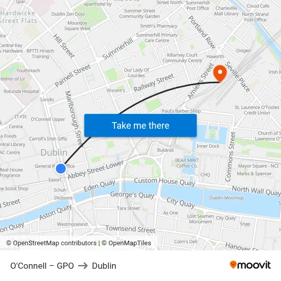 O'Connell – GPO to Dublin map