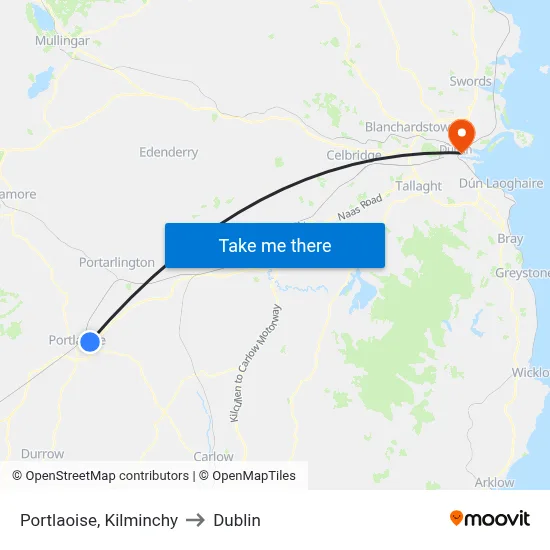 Portlaoise, Kilminchy to Dublin map
