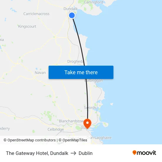 The Gateway Hotel, Dundalk to Dublin map