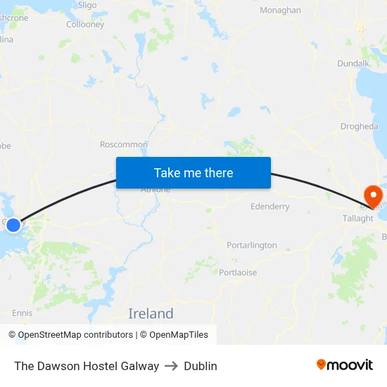 The Dawson Hostel Galway to Dublin map